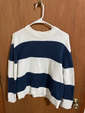 American Eagle Outfitters Navy and White Striped Crewneck Sweater